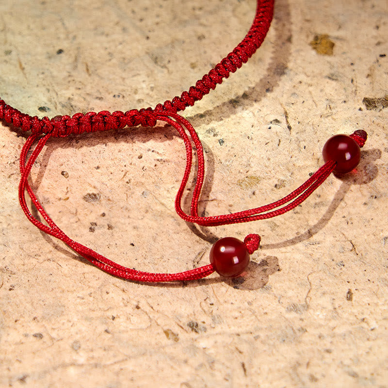 Buddha Stones Engelszahl Rote Schnur Rote Achatperlen Glück Geflochtenes verstellbares Armband - image 4