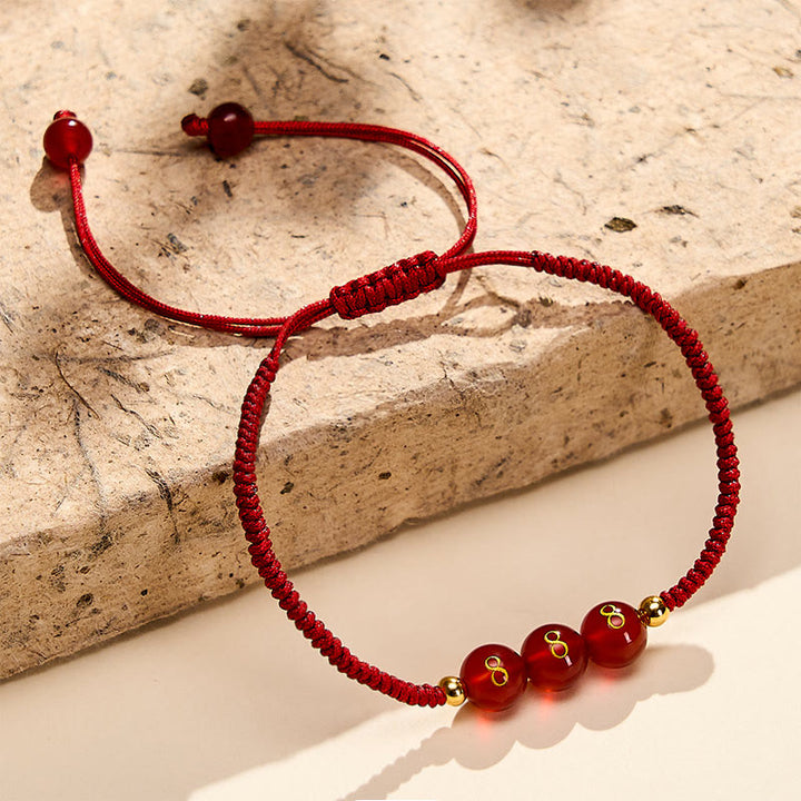 Buddha Stones Engelszahl Rote Schnur Rote Achatperlen Glück Geflochtenes verstellbares Armband - image 24