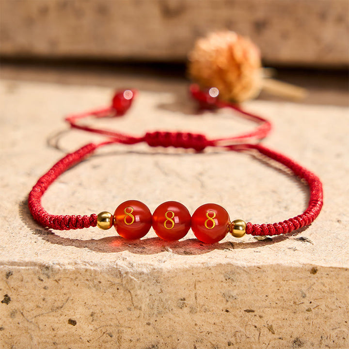 Buddha Stones Engelszahl Rote Schnur Rote Achatperlen Glück Geflochtenes verstellbares Armband - Engelszahl 888 - Rotes Band (Handgelenkumfang 15-22 cm) - image 22