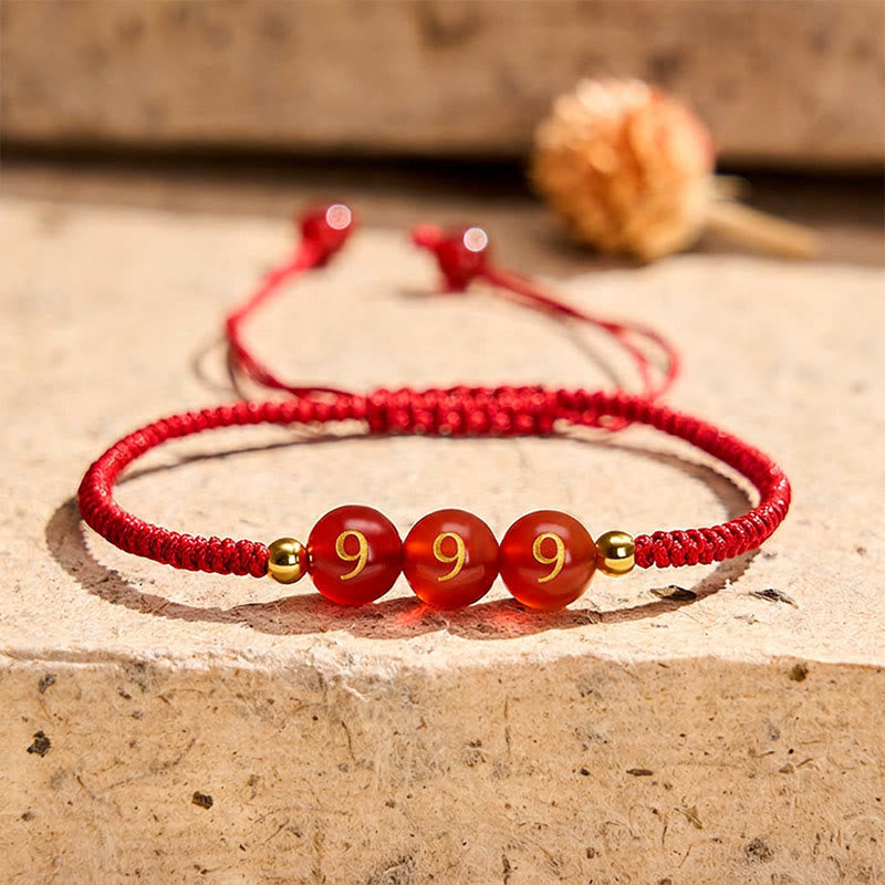 Buddha Stones Engelszahl Rote Schnur Rote Achatperlen Glück Geflochtenes verstellbares Armband - Engelszahl 999 - Rotes Band (Handgelenkumfang 15-22 cm) - image 26