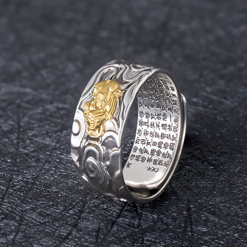 Buddha Stones Pixiu Herz-Sutra Kupfer Verstellbarer Reichtumsring - Goldener Pixiu - image 0
