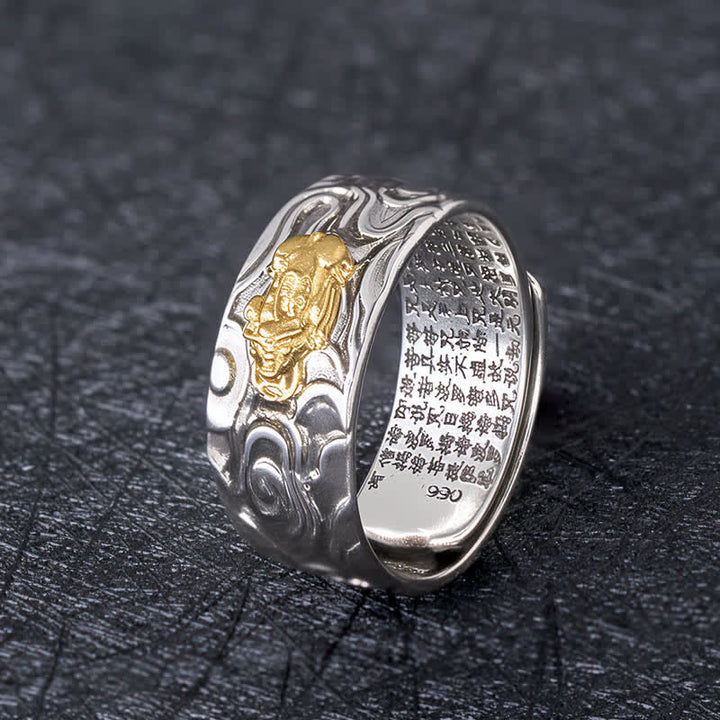 Buddha Stones Pixiu Herz-Sutra Kupfer Verstellbarer Reichtumsring - Goldener Pixiu - image 0