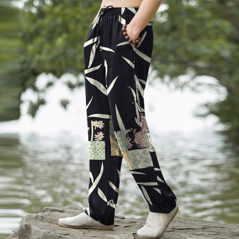 Buddha Stones Herrenhose aus Baumwolle mit Bambusblatt-Patchworkmuster, schmal zulaufend und mit Taschen - image 7
