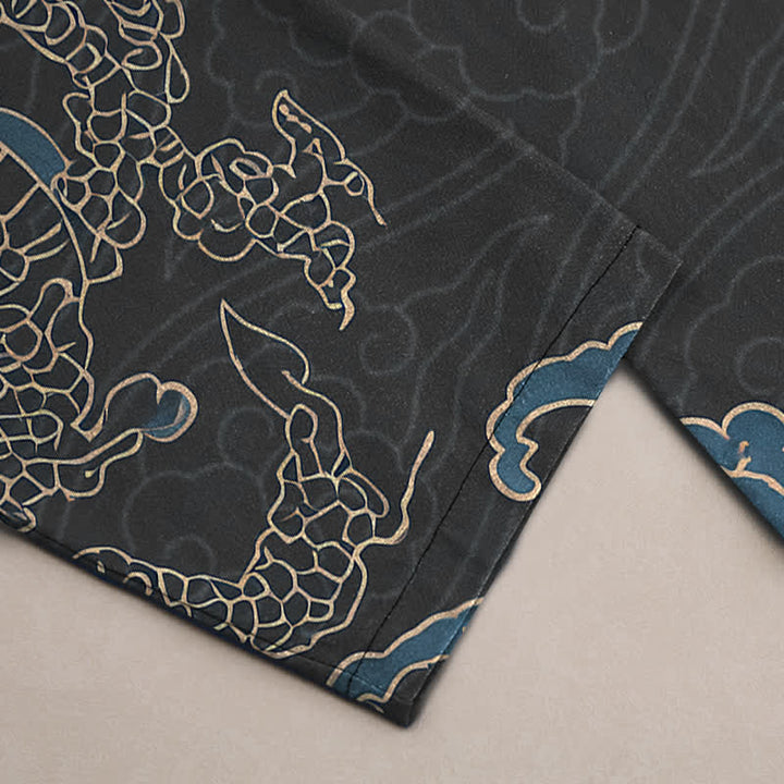 Buddha Stones Herren-Baumwollhose mit goldenem Drachen- und Wolkenmuster, schmal zulaufend und mit Taschen - image 3