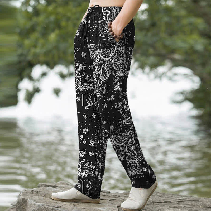 Buddha Stones Herrenhose mit schmal zulaufendem Schnitt und Taschen, Baumwoll-Cashew-Muster, Paisley-Blumen, Paisley-Verzierung - image 1