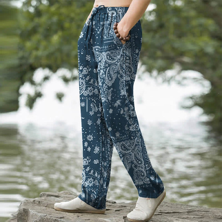 Buddha Stones Herrenhose mit schmal zulaufendem Schnitt und Taschen, Baumwoll-Cashew-Muster, Paisley-Blumen, Paisley-Verzierung - image 5
