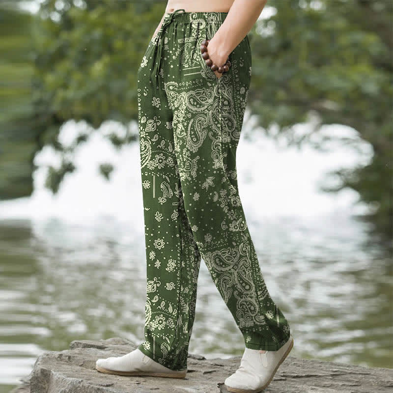 Buddha Stones Herrenhose mit schmal zulaufendem Schnitt und Taschen, Baumwoll-Cashew-Muster, Paisley-Blumen, Paisley-Verzierung - image 7