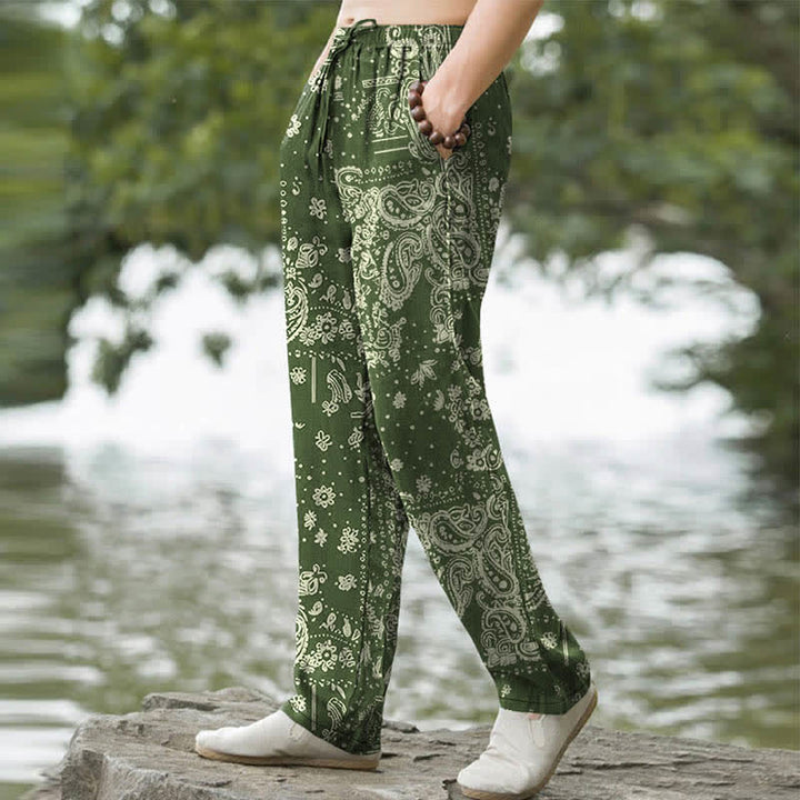 Buddha Stones Herrenhose mit schmal zulaufendem Schnitt und Taschen, Baumwoll-Cashew-Muster, Paisley-Blumen, Paisley-Verzierung - image 7