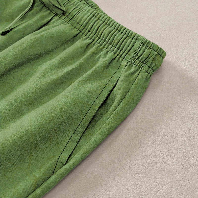 Buddha Stones Herren-Hose aus Baumwolle mit Bambusblattmuster, schmal zulaufendem Bein und Taschen - image 2