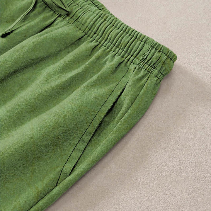 Buddha Stones Herren-Hose aus Baumwolle mit Bambusblattmuster, schmal zulaufendem Bein und Taschen - image 2