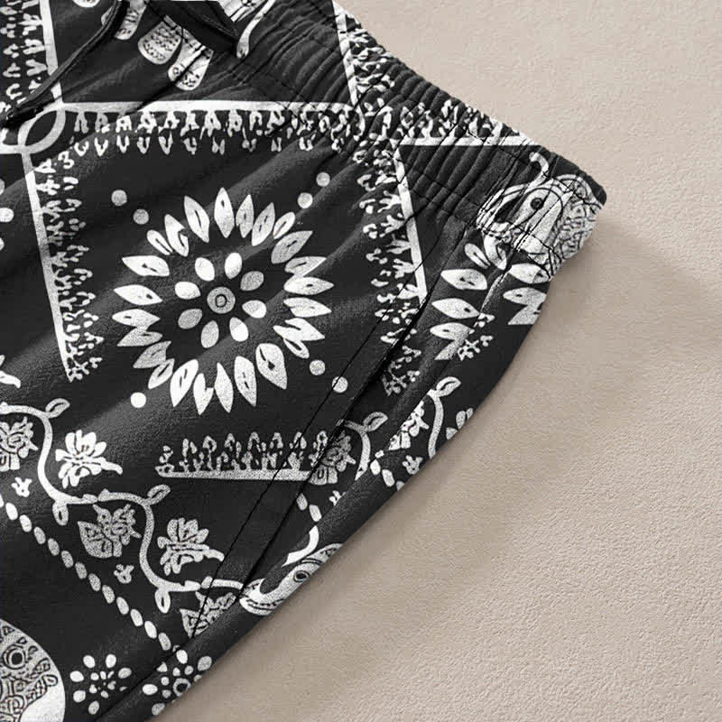 Buddha Stones Herrenhose aus Baumwolle mit Elefanten-Mandala-Muster, schmal zulaufend und mit Taschen - image 2