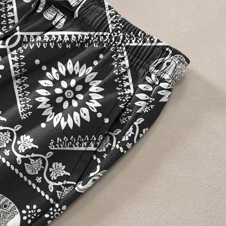 Buddha Stones Herrenhose aus Baumwolle mit Elefanten-Mandala-Muster, schmal zulaufend und mit Taschen - image 2