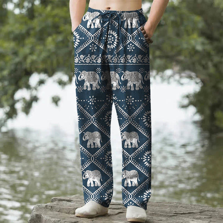 Buddha Stones Herrenhose aus Baumwolle mit Elefanten-Mandala-Muster, schmal zulaufend und mit Taschen - Marine - US/ UK/AU50, EU60 (5XL) - image 6