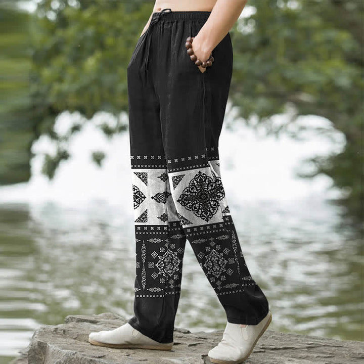 Buddha Stones Herrenhose mit schmal zulaufendem Bein und Taschen, Baumwoll-Bandana-Mosaikmuster - image 1