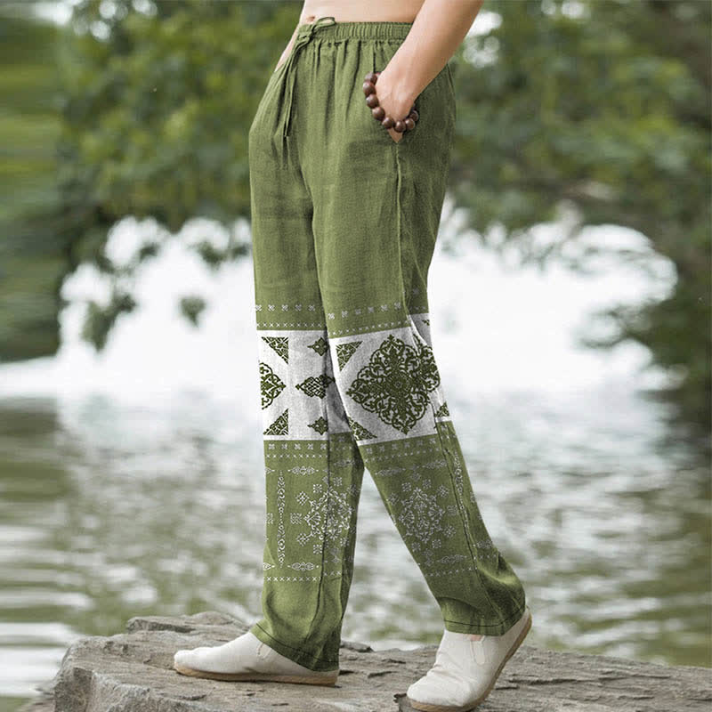 Buddha Stones Herrenhose mit schmal zulaufendem Bein und Taschen, Baumwoll-Bandana-Mosaikmuster - image 5