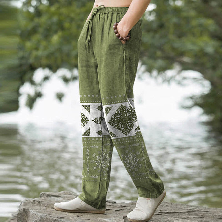 Buddha Stones Herrenhose mit schmal zulaufendem Bein und Taschen, Baumwoll-Bandana-Mosaikmuster - image 5