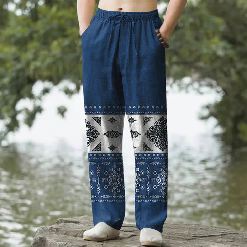 Buddha Stones Herrenhose mit schmal zulaufendem Bein und Taschen, Baumwoll-Bandana-Mosaikmuster - Marine - US/ UK/AU50, EU60 (5XL) - image 6