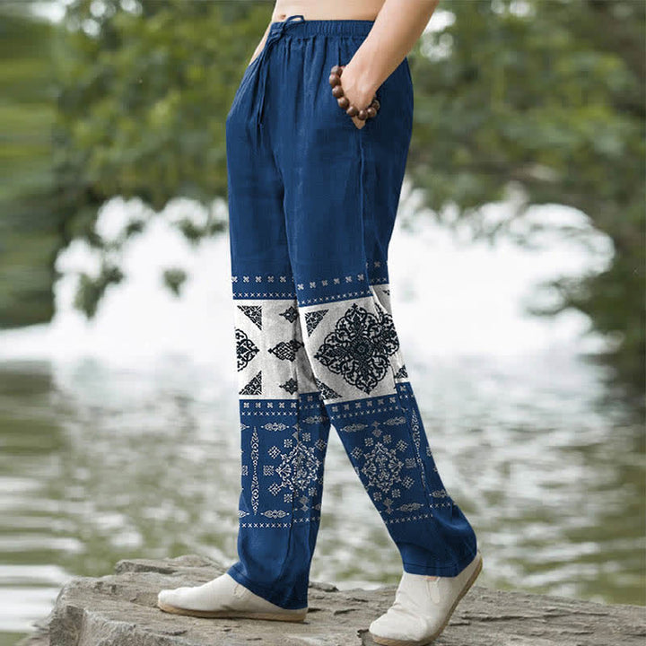 Buddha Stones Herrenhose mit schmal zulaufendem Bein und Taschen, Baumwoll-Bandana-Mosaikmuster - image 7