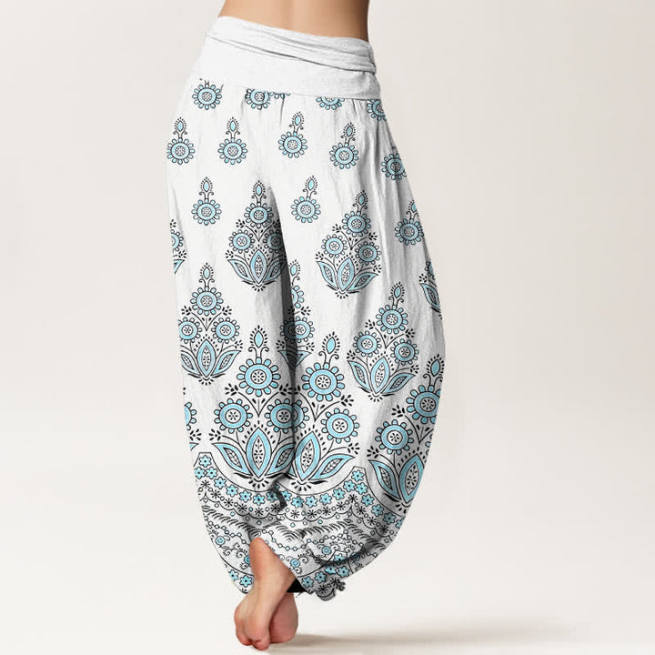 Buddha Stones Damen-Haremshose aus reiner Baumwolle mit Mandala-Blumenmuster und elastischem Bund - image 2