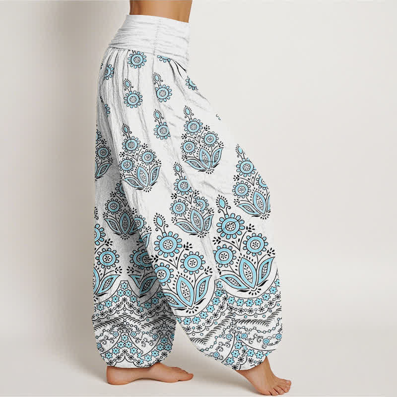 Buddha Stones Damen-Haremshose aus reiner Baumwolle mit Mandala-Blumenmuster und elastischem Bund - image 1