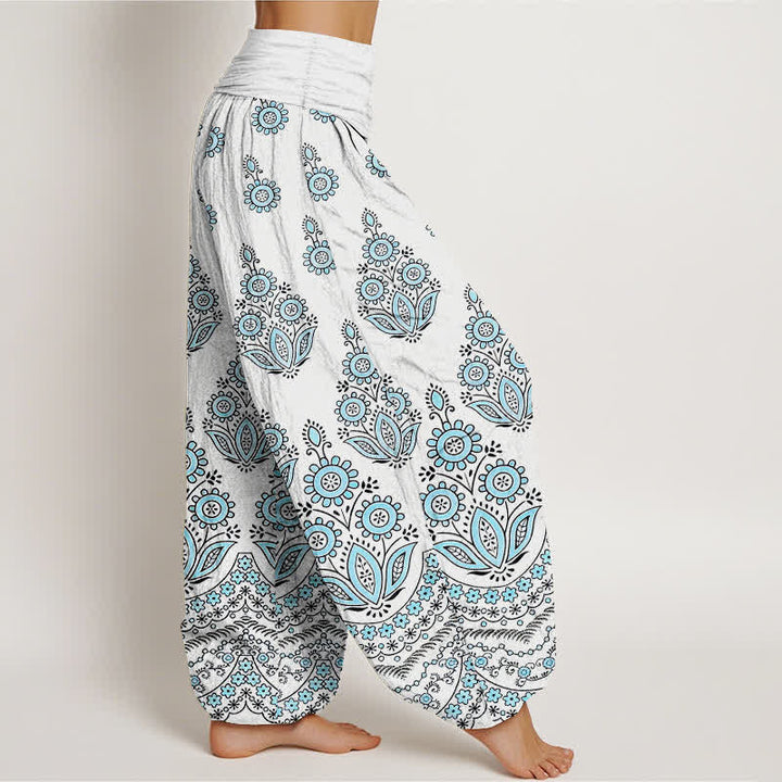 Buddha Stones Damen-Haremshose aus reiner Baumwolle mit Mandala-Blumenmuster und elastischem Bund - image 1
