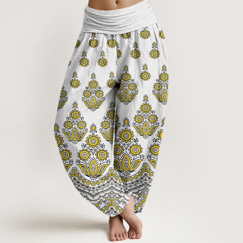 Buddha Stones Damen-Haremshose aus reiner Baumwolle mit Mandala-Blumenmuster und elastischem Bund - Gelb - US16, UK/AU20, EU48 (3XL) - image 3