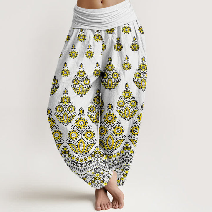 Buddha Stones Damen-Haremshose aus reiner Baumwolle mit Mandala-Blumenmuster und elastischem Bund - Gelb - US16, UK/AU20, EU48 (3XL) - image 3