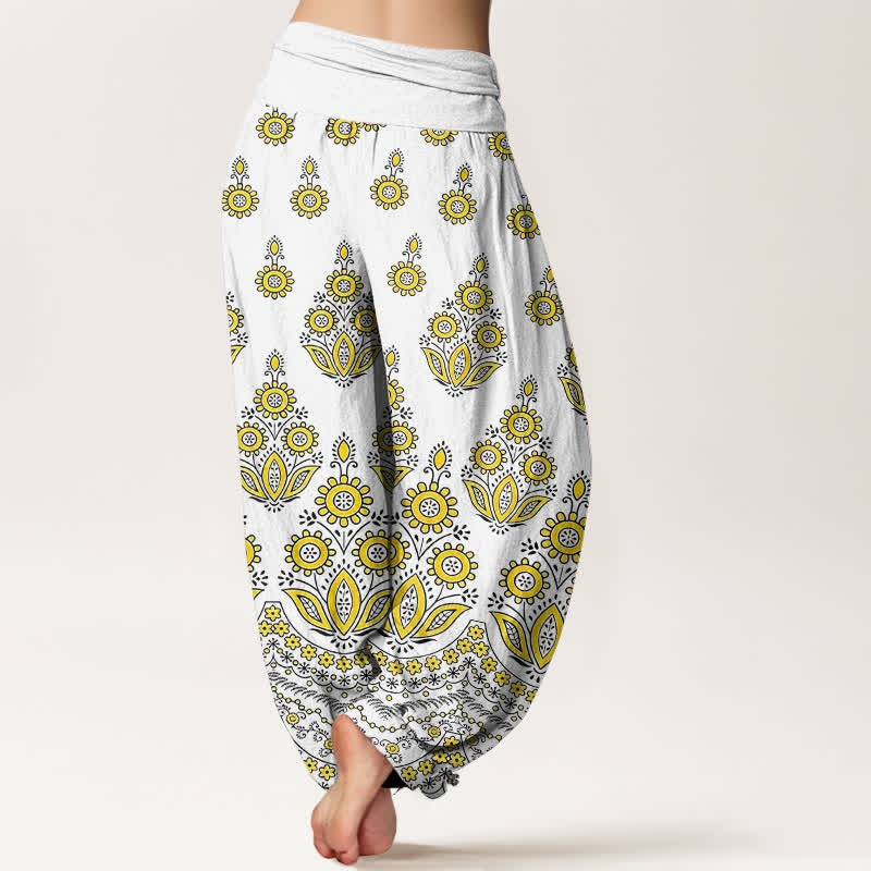 Buddha Stones Damen-Haremshose aus reiner Baumwolle mit Mandala-Blumenmuster und elastischem Bund - image 5