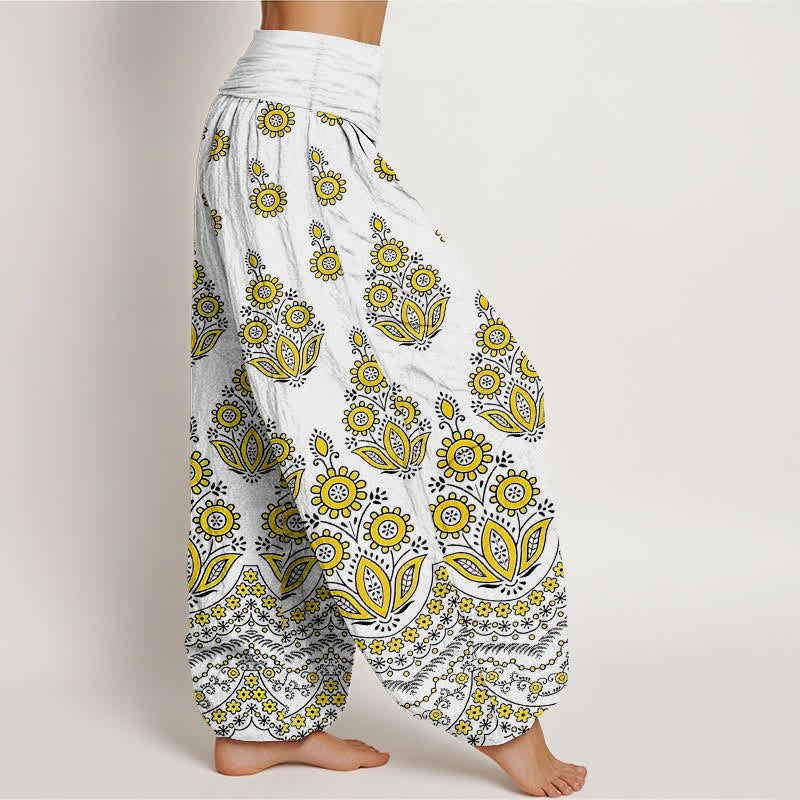 Buddha Stones Damen-Haremshose aus reiner Baumwolle mit Mandala-Blumenmuster und elastischem Bund - image 4