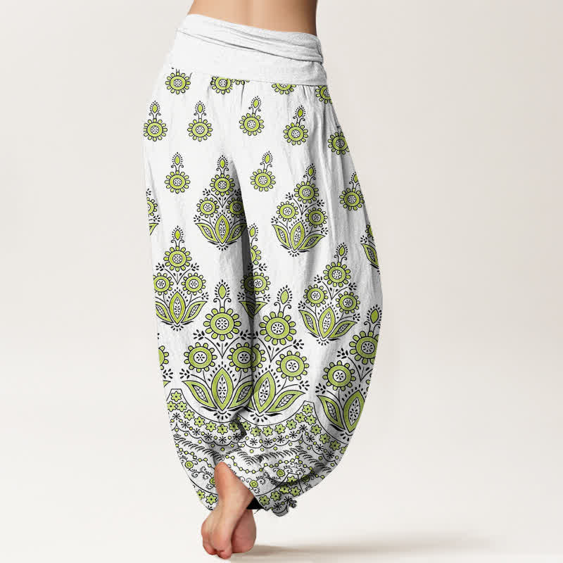 Buddha Stones Damen-Haremshose aus reiner Baumwolle mit Mandala-Blumenmuster und elastischem Bund - image 8
