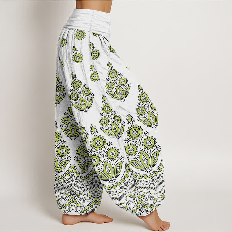 Buddha Stones Damen-Haremshose aus reiner Baumwolle mit Mandala-Blumenmuster und elastischem Bund - image 7