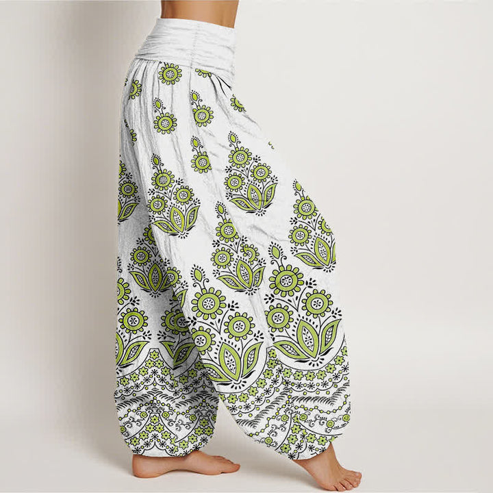 Buddha Stones Damen-Haremshose aus reiner Baumwolle mit Mandala-Blumenmuster und elastischem Bund - image 7
