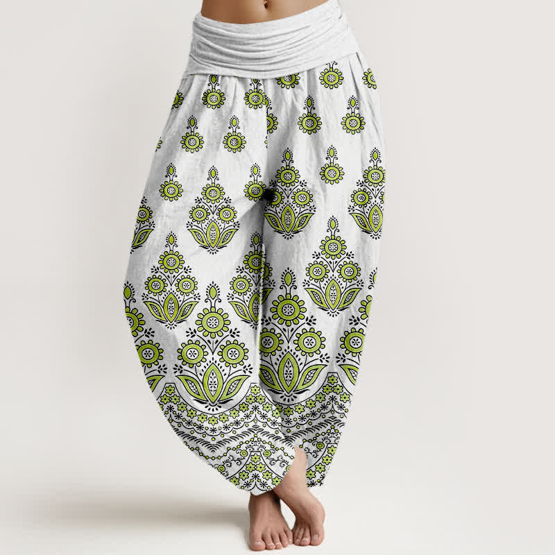 Buddha Stones Damen-Haremshose aus reiner Baumwolle mit Mandala-Blumenmuster und elastischem Bund - Hellgrün - US16, UK/AU20, EU48 (3XL) - image 6