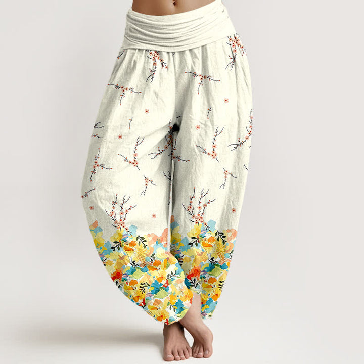 Buddha Stones Baumwoll-Haremshose mit Boho-Blumenmuster und elastischem Bund für Damen - Gelb - US16, UK/AU20, EU48 (3XL) - image 0