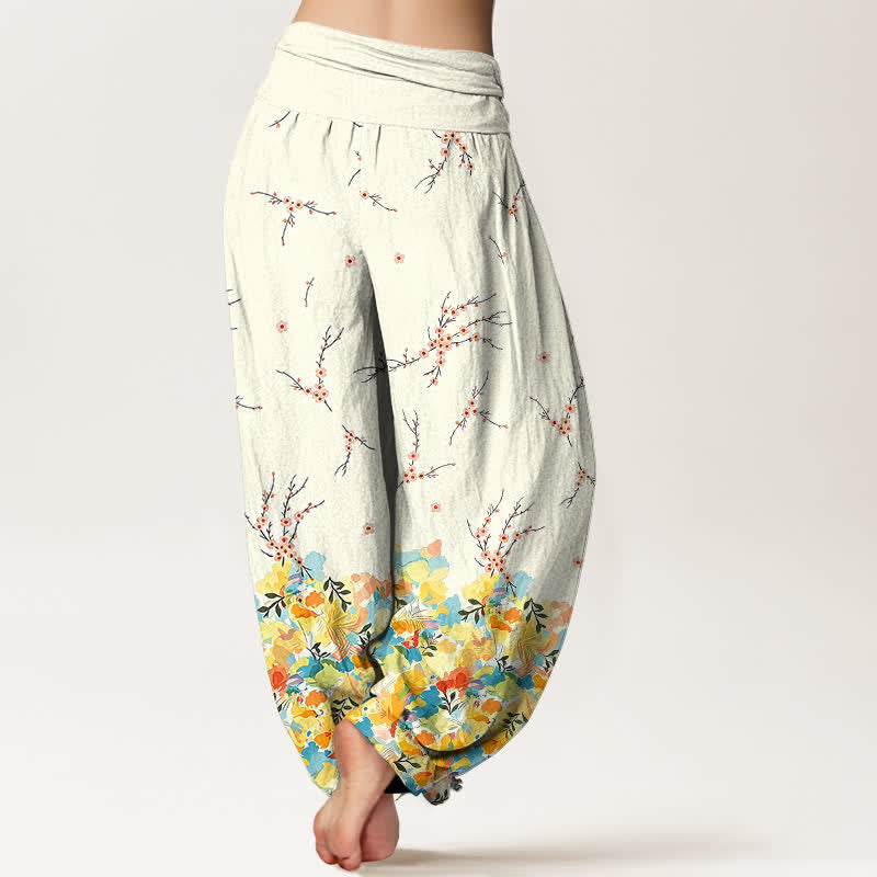 Buddha Stones Baumwoll-Haremshose mit Boho-Blumenmuster und elastischem Bund für Damen - image 2