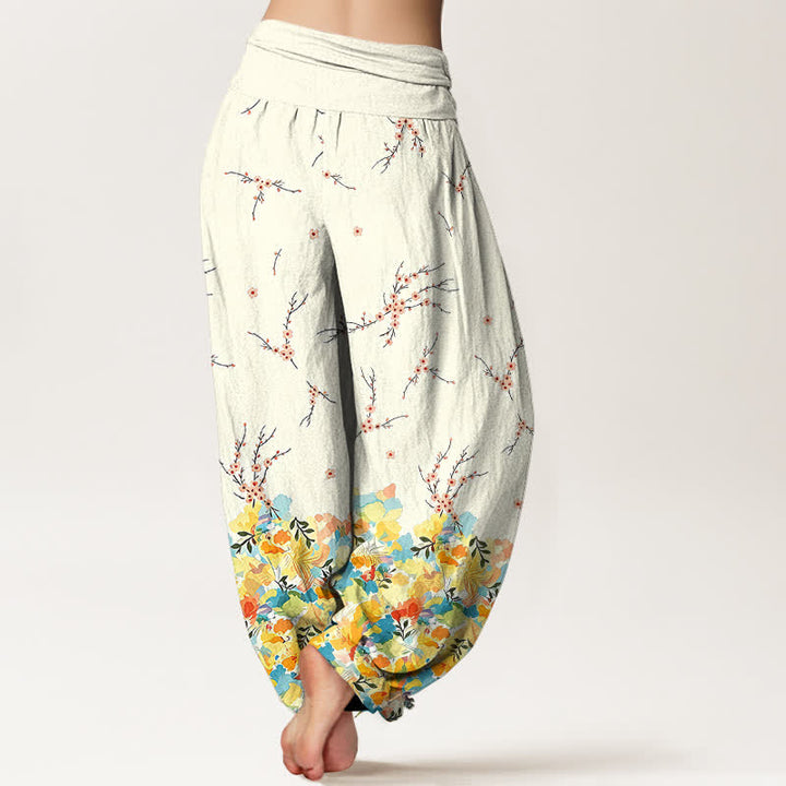 Buddha Stones Baumwoll-Haremshose mit Boho-Blumenmuster und elastischem Bund für Damen - image 2
