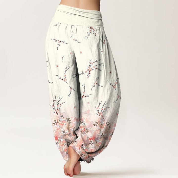 Buddha Stones Baumwoll-Haremshose mit Boho-Blumenmuster und elastischem Bund für Damen - image 5