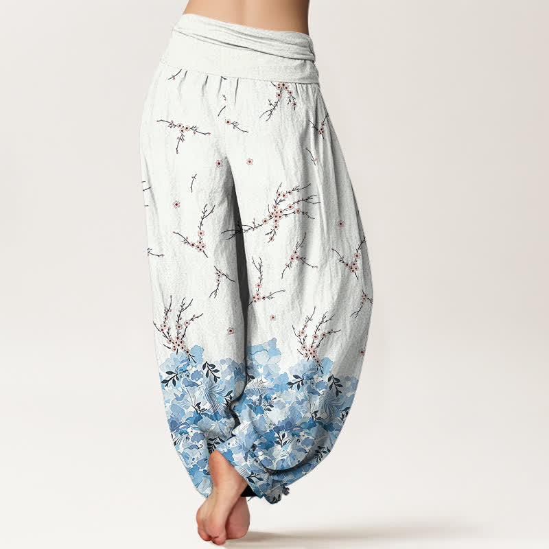 Buddha Stones Baumwoll-Haremshose mit Boho-Blumenmuster und elastischem Bund für Damen - image 8