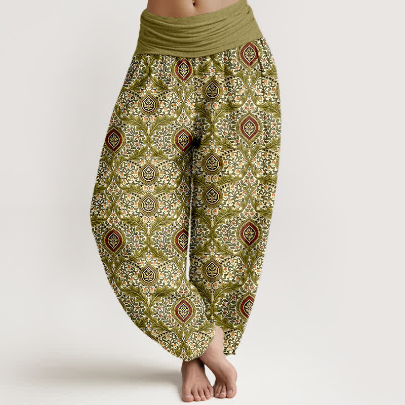 Buddha Stones Damen-Haremshose aus reiner Baumwolle mit Paisley-Rautenmuster und elastischem Bund - Olive - US16, UK/AU20, EU48 (3XL) - image 0