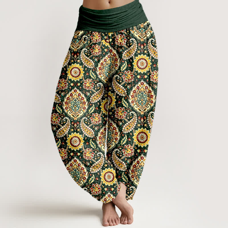Buddha Stones Baumwoll-Haremshose mit Boho-Mandala-Paisley-Muster und elastischem Bund für Damen - Dunkelgrün - US16, UK/AU20, EU48 (3XL) - image 3