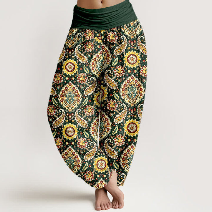 Buddha Stones Baumwoll-Haremshose mit Boho-Mandala-Paisley-Muster und elastischem Bund für Damen - Dunkelgrün - US16, UK/AU20, EU48 (3XL) - image 3