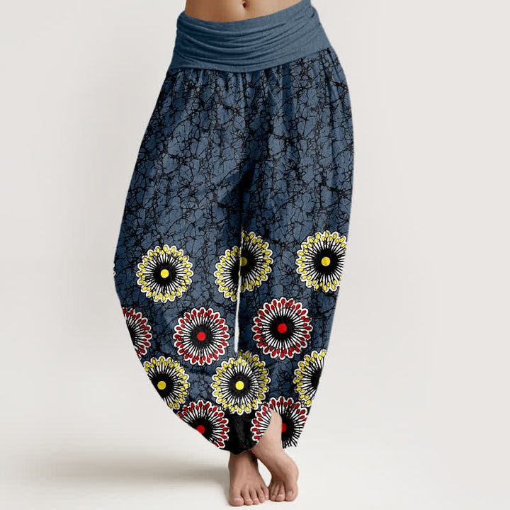 Buddha Stones Damen-Haremshose aus reiner Baumwolle mit sonnenförmigem Blumenmuster und elastischem Bund - Dunkelblau - US16, UK/AU20, EU48 (3XL) - image 0