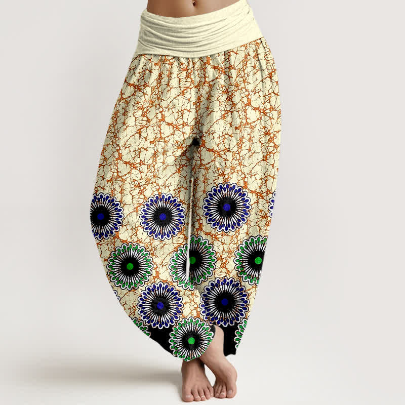 Buddha Stones Damen-Haremshose aus reiner Baumwolle mit sonnenförmigem Blumenmuster und elastischem Bund - Goldrute - US16, UK/AU20, EU48 (3XL) - image 3