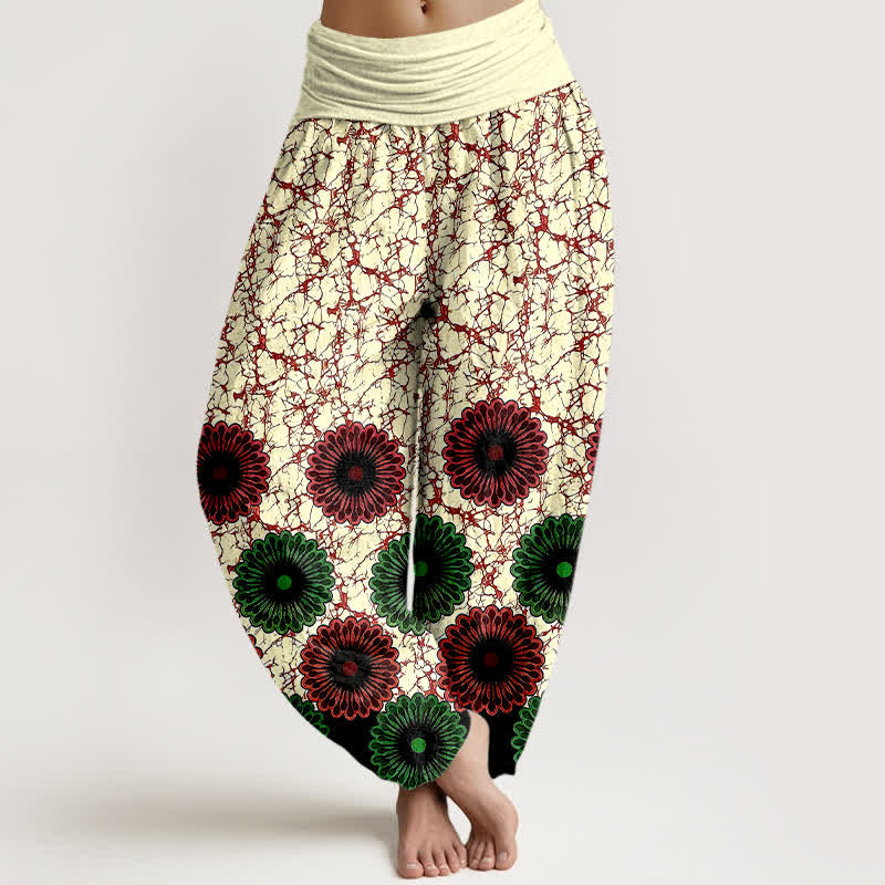 Buddha Stones Damen-Haremshose aus reiner Baumwolle mit sonnenförmigem Blumenmuster und elastischem Bund - Dunkelrot - US16, UK/AU20, EU48 (3XL) - image 6
