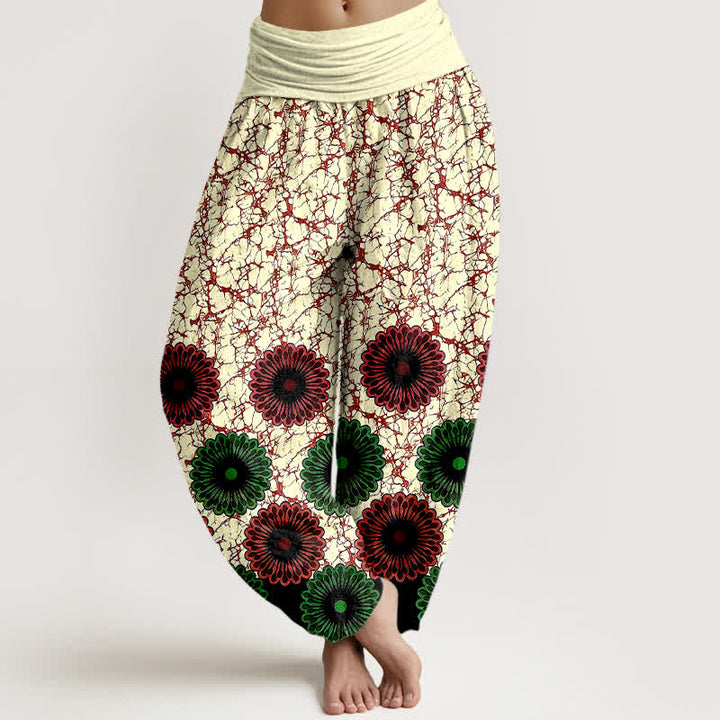 Buddha Stones Damen-Haremshose aus reiner Baumwolle mit sonnenförmigem Blumenmuster und elastischem Bund - Dunkelrot - US16, UK/AU20, EU48 (3XL) - image 6