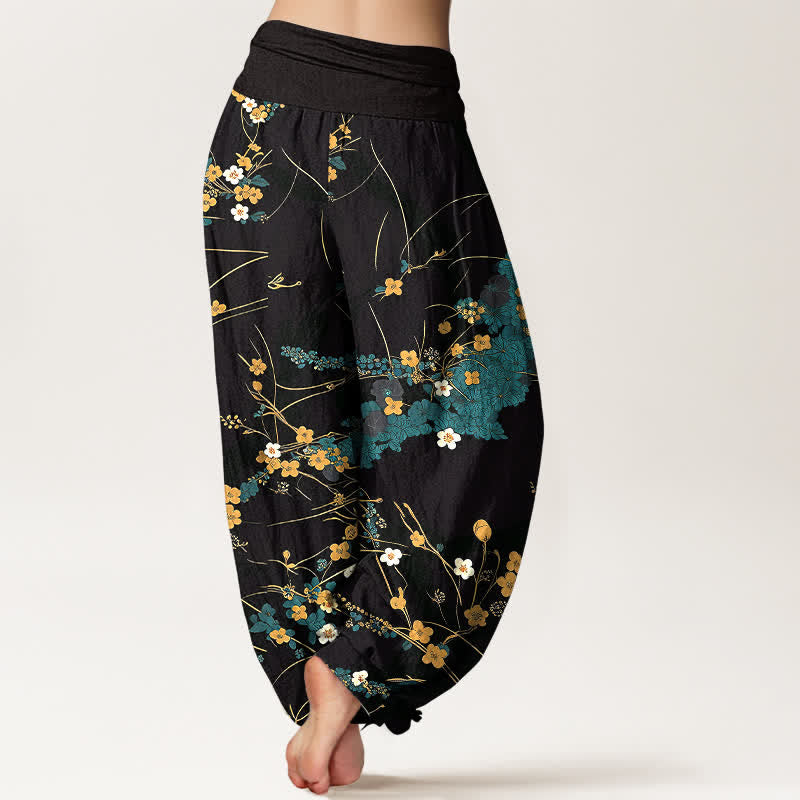 Buddha Stones Damen-Haremshose aus reiner Baumwolle mit floralem Blättermuster und elastischem Bund - image 2
