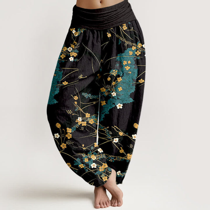 Buddha Stones Damen-Haremshose aus reiner Baumwolle mit floralem Blättermuster und elastischem Bund - Dunkeltürkis - US16, UK/AU20, EU48 (3XL) - image 0