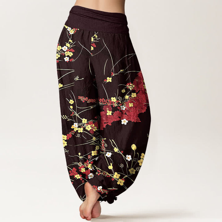 Buddha Stones Damen-Haremshose aus reiner Baumwolle mit floralem Blättermuster und elastischem Bund - image 5
