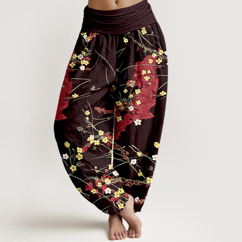 Buddha Stones Damen-Haremshose aus reiner Baumwolle mit floralem Blättermuster und elastischem Bund - Feuerfestziegel - US16, UK/AU20, EU48 (3XL) - image 3