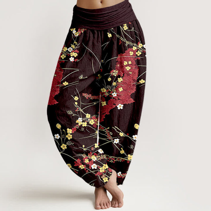 Buddha Stones Damen-Haremshose aus reiner Baumwolle mit floralem Blättermuster und elastischem Bund - Feuerfestziegel - US16, UK/AU20, EU48 (3XL) - image 3